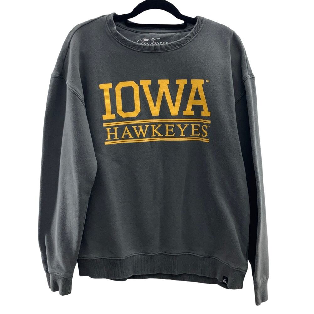 Gameday Social Gray Yellow Iowa Hawkeye University Crew Neck Sweatshirt Top